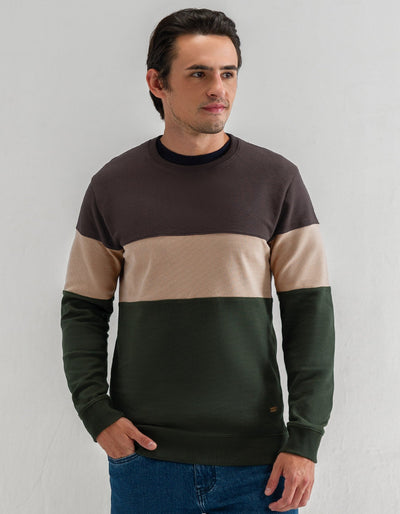 Textured Colour Block Sweatshirt – Brown