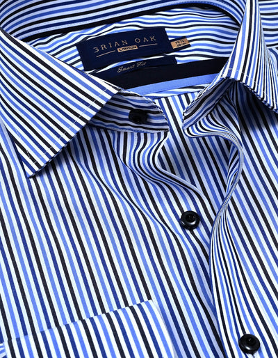Royal Blue and Navy Striped Formal Shirt