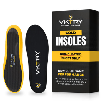 VKTRY Gold Carbon Fiber Insoles for Non-Cleated Shoes | Customized Athletic Inserts for Basketball, Volleyball, Running & More | Shock Absorption | US M4.5-5, W6.5-7, <120lbs
