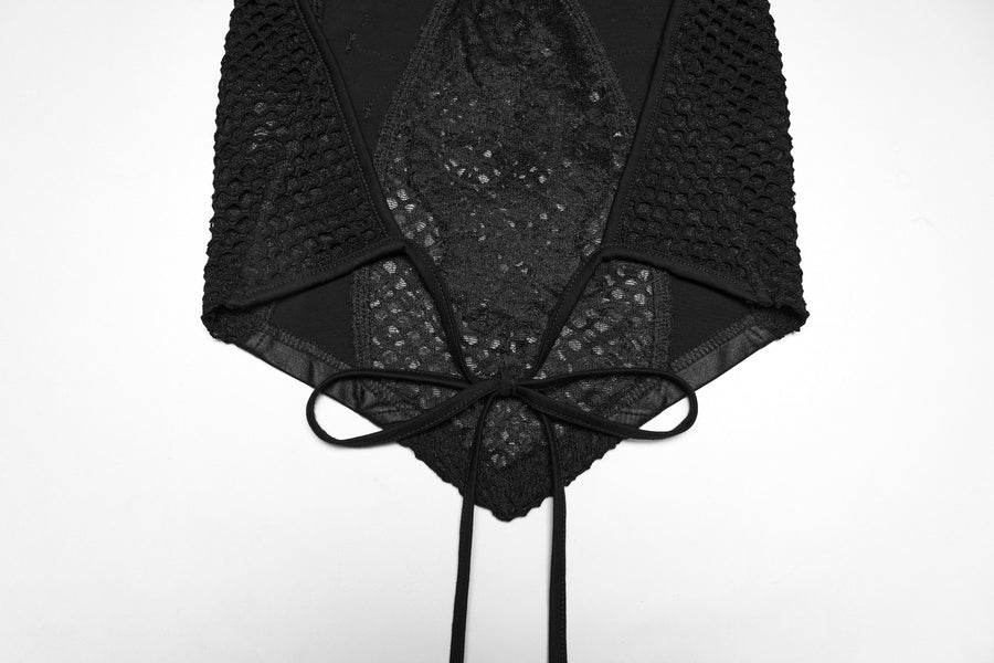 Punk Rave Goth Camisole Top with Feature Embroidery and Tie Back