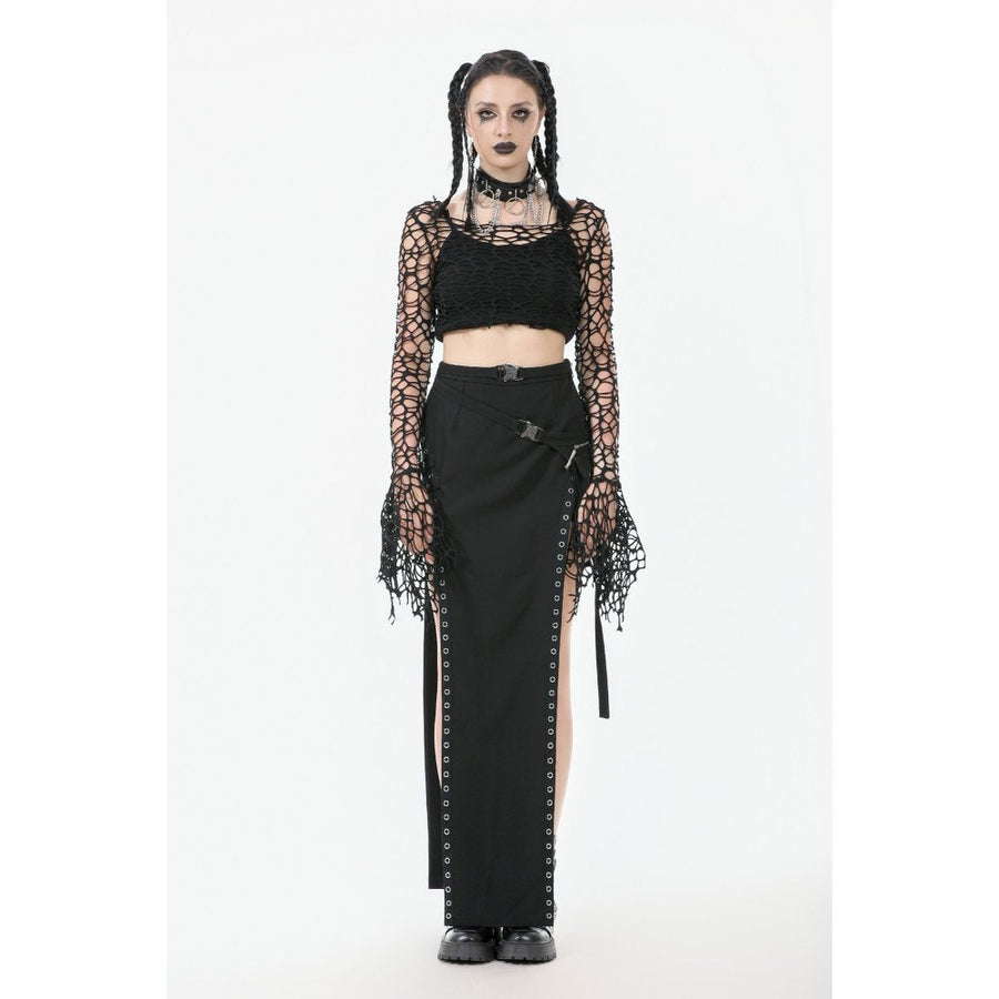 Dark in Love Morana Mesh Crochet Knit Bell Sleeve Crop Top