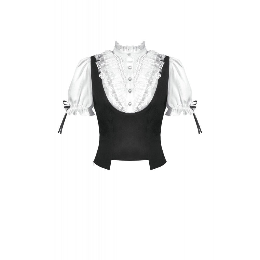 Dark in Love Court-Style Black & White Lace Blouse