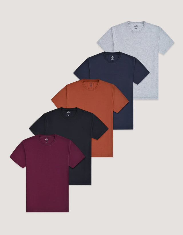 5 Pack Smart Fit Cotton T-Shirts – Maroon, Rust, Black, Navy, Heather Grey