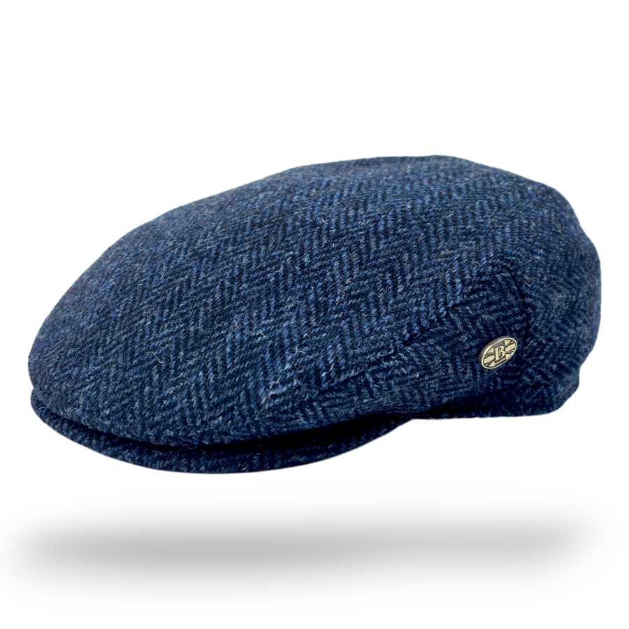 Harris Tweed Herringbone Flat Cap – Black