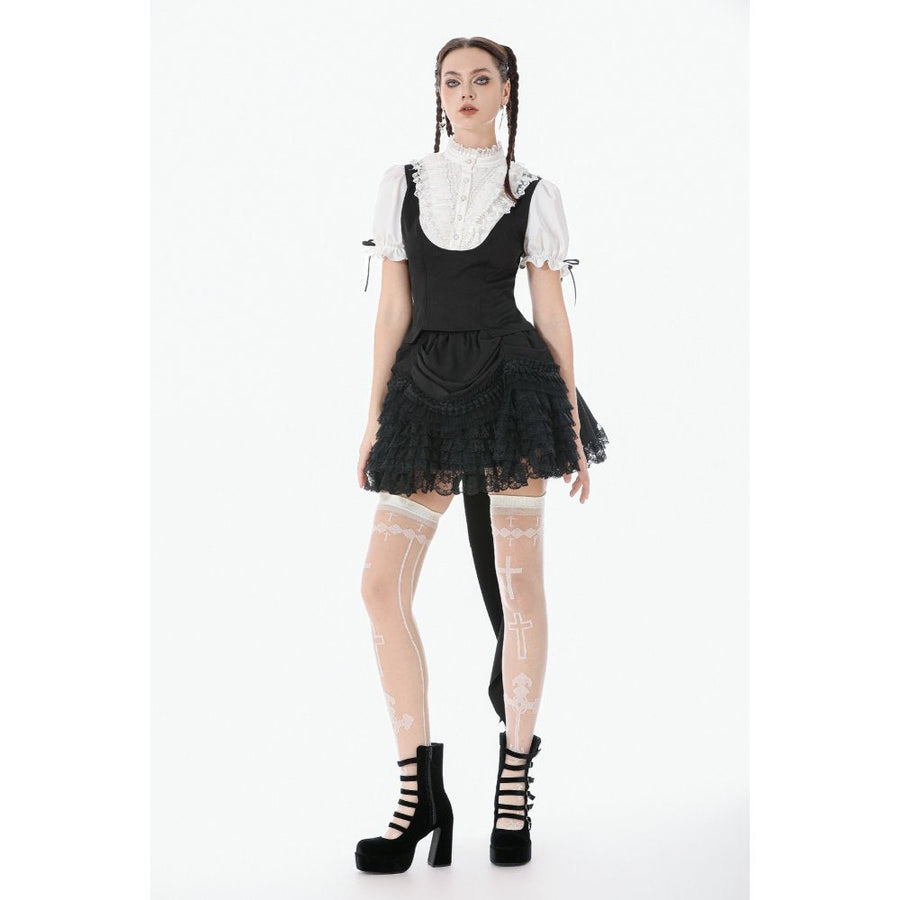 Dark in Love Court-Style Black & White Lace Blouse