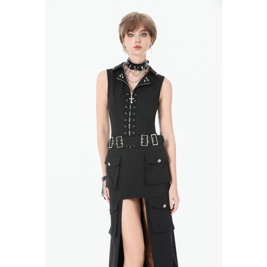 Dark in Love Punk Studded Lace-Up Vest - Alternative Top in Black