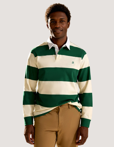 Off White & Green Relaxed Fit Striped Rugby Shirt