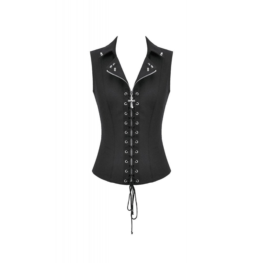 Dark in Love Punk Studded Lace-Up Vest - Alternative Top in Black