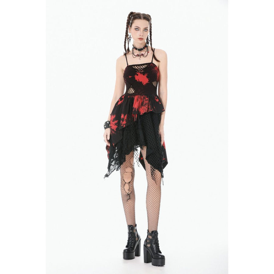 Dark in Love Red-Black Tie Dye Punk Dress