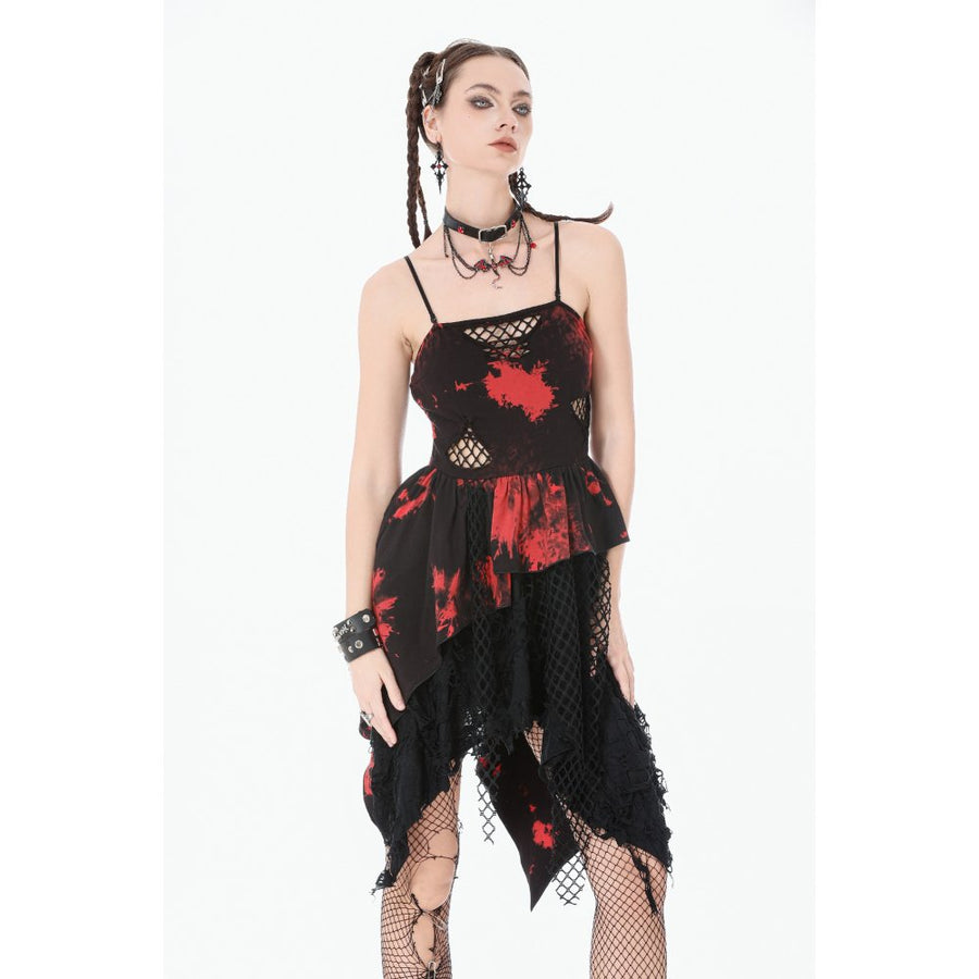 Dark in Love Red-Black Tie Dye Punk Dress