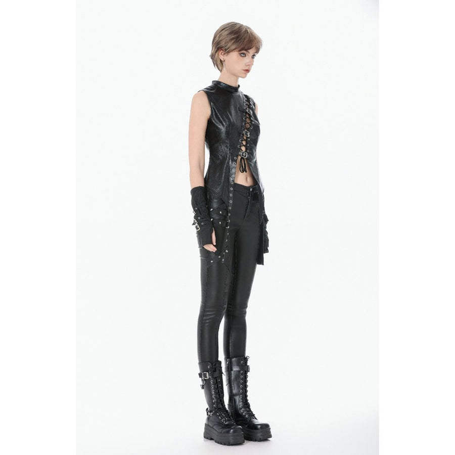 Dark in Love Punk Distressed Leather Lace-Up Top