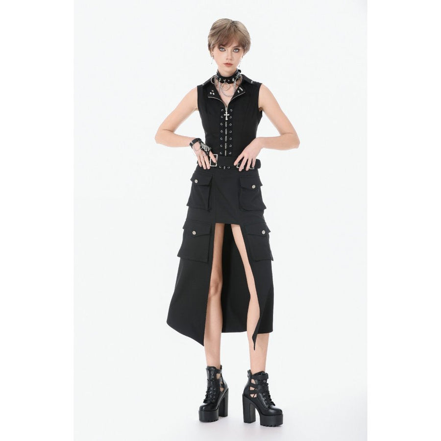 Dark in Love Punk Studded Lace-Up Vest - Alternative Top in Black