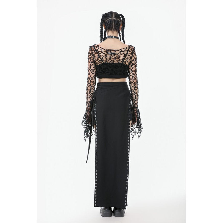Dark in Love Morana Mesh Crochet Knit Bell Sleeve Crop Top