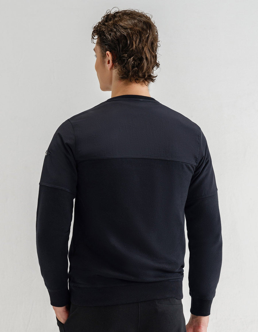 Black Textured Crew Neck Jacquard Sweatshirt