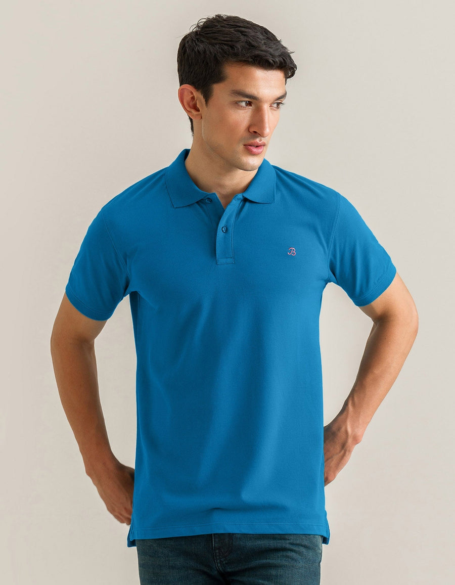 Turquoise Regular Fit Cotton Polo Shirt