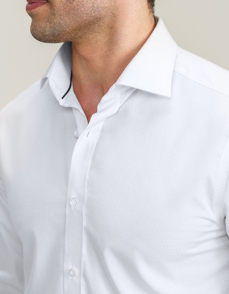 Self Textured White Formal Shirt