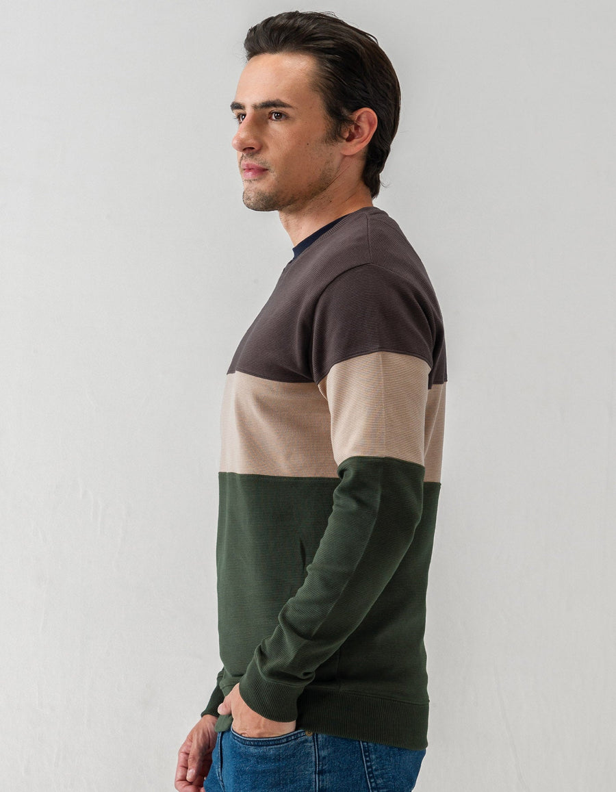 Textured Colour Block Sweatshirt – Brown