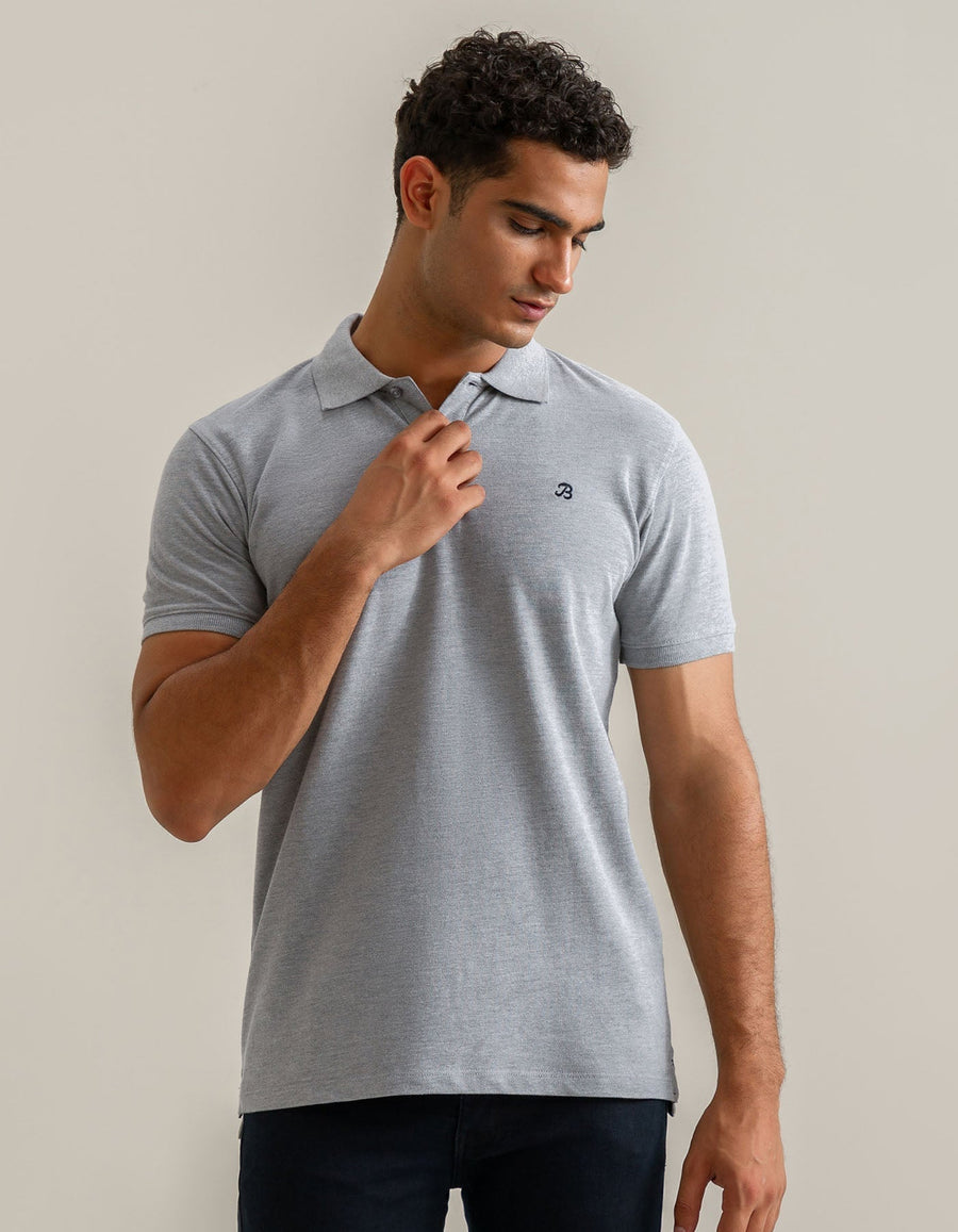 Heather Grey Regular Fit Cotton Polo Shirt