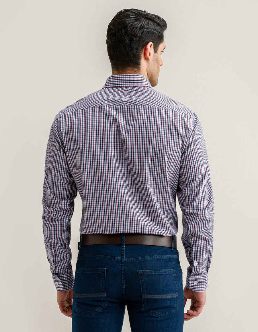 Casual Checkered Shirt - Dark Maroon