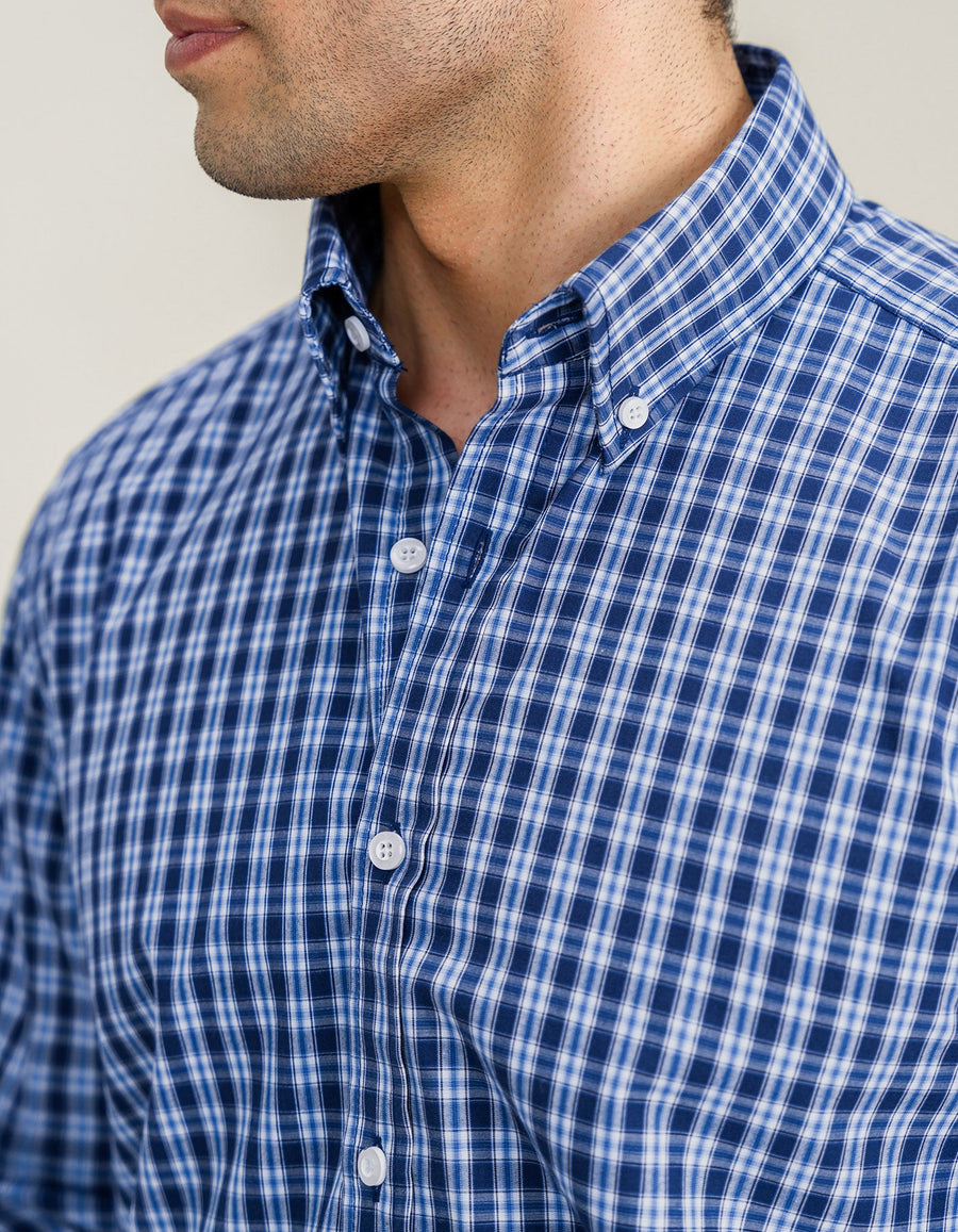 Navy Blue Casual Check Shirt