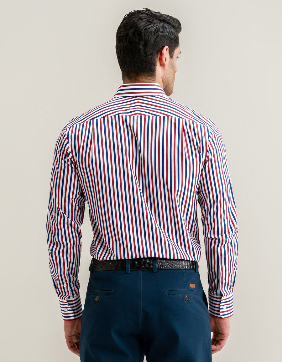 Royal Blue and Red Striped Formal Shirt