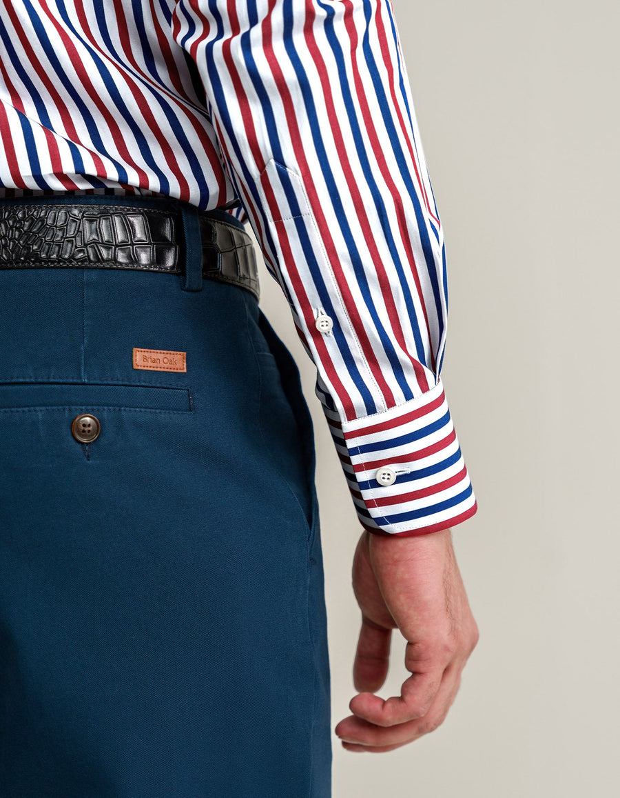 Royal Blue and Red Striped Formal Shirt