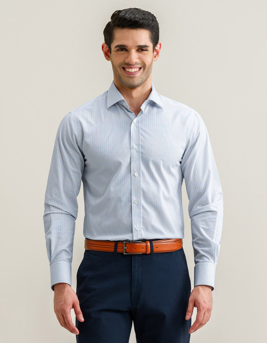 Striped Cotton Dress Shirt – Blue and Mustard