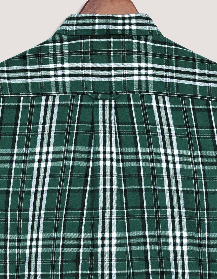 Green and White Check Flannel Shirt