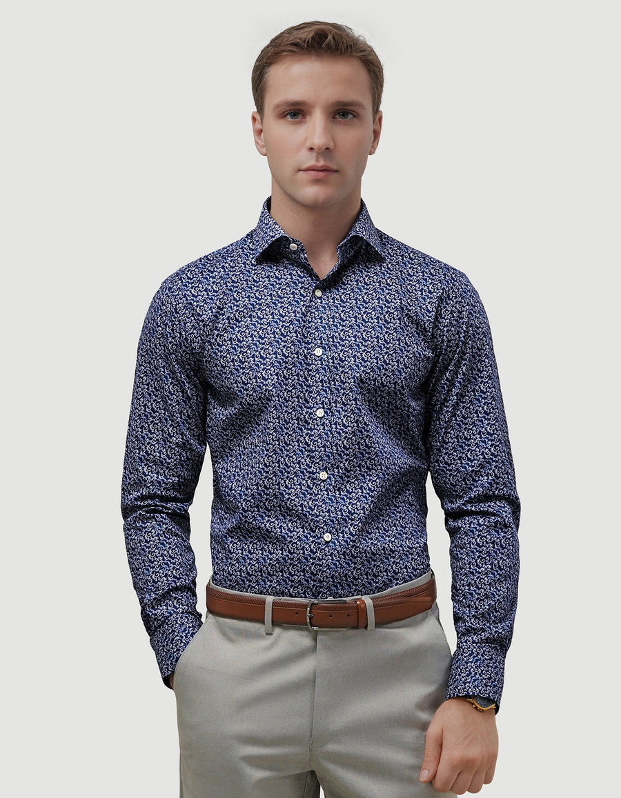 Mens Navy Paisley Print Formal Shirt