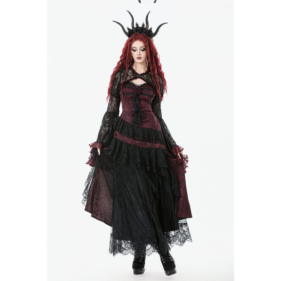 Dark in Love Belladonna Burgundy Brocade and Lace Dress