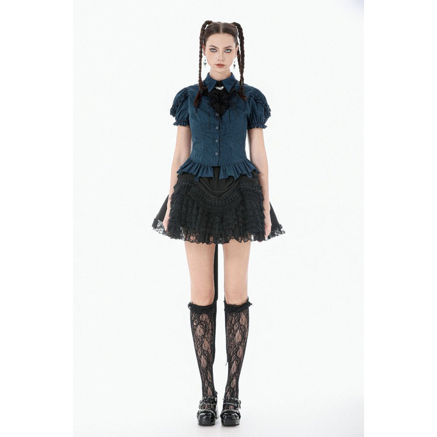 Dark in Love Dark Academia Striped Puff-Sleeve Blouse