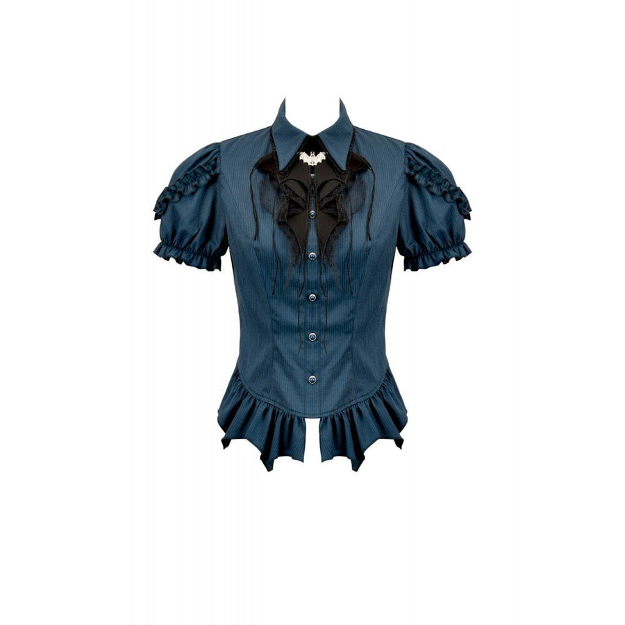 Dark in Love Dark Academia Striped Puff-Sleeve Blouse