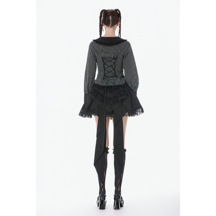 Dark in Love Gothic Peter Pan Collar Lace Shirt - Dark Academia Striped Cotton