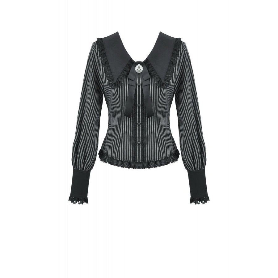 Dark in Love Gothic Peter Pan Collar Lace Shirt - Dark Academia Striped Cotton