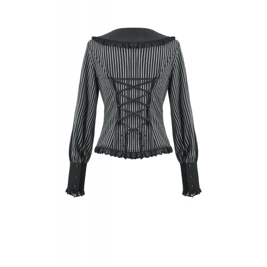 Dark in Love Gothic Peter Pan Collar Lace Shirt - Dark Academia Striped Cotton