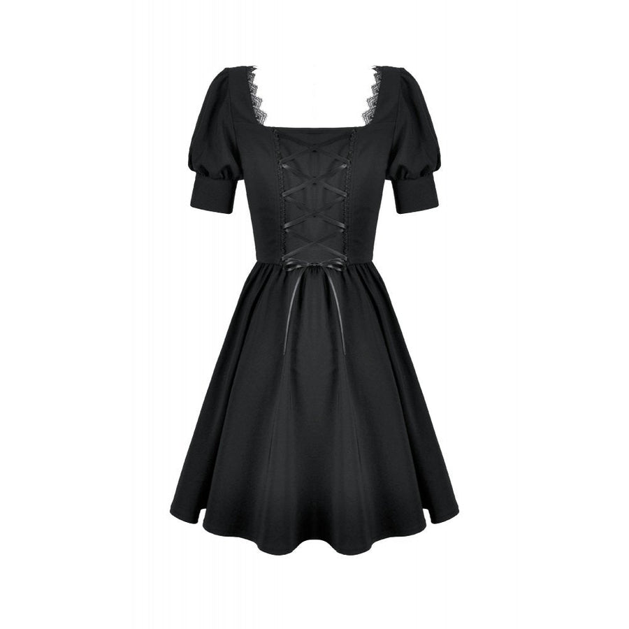 Dark in Love Gothic Lace Square-Neck Puff Sleeve Dress