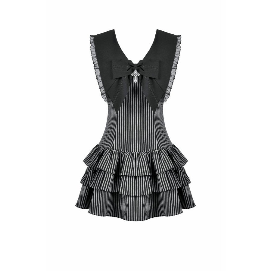 Dark in Love Vintage Striped Ruffle Tier Dress