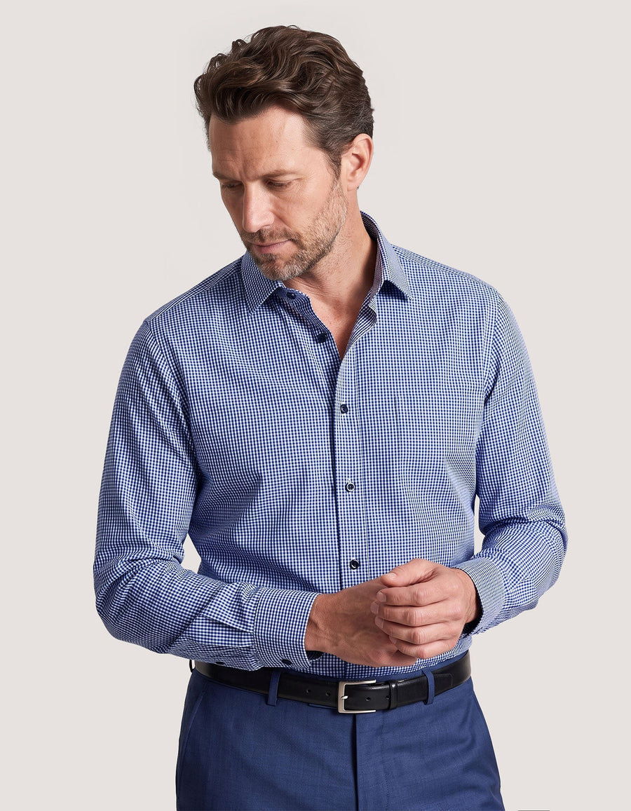 Navy Checkered Dress Shirt