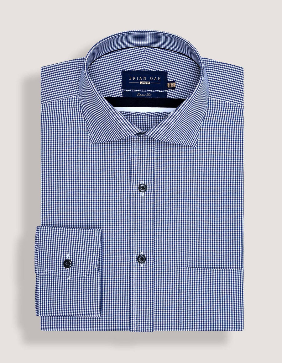 Navy Checkered Dress Shirt