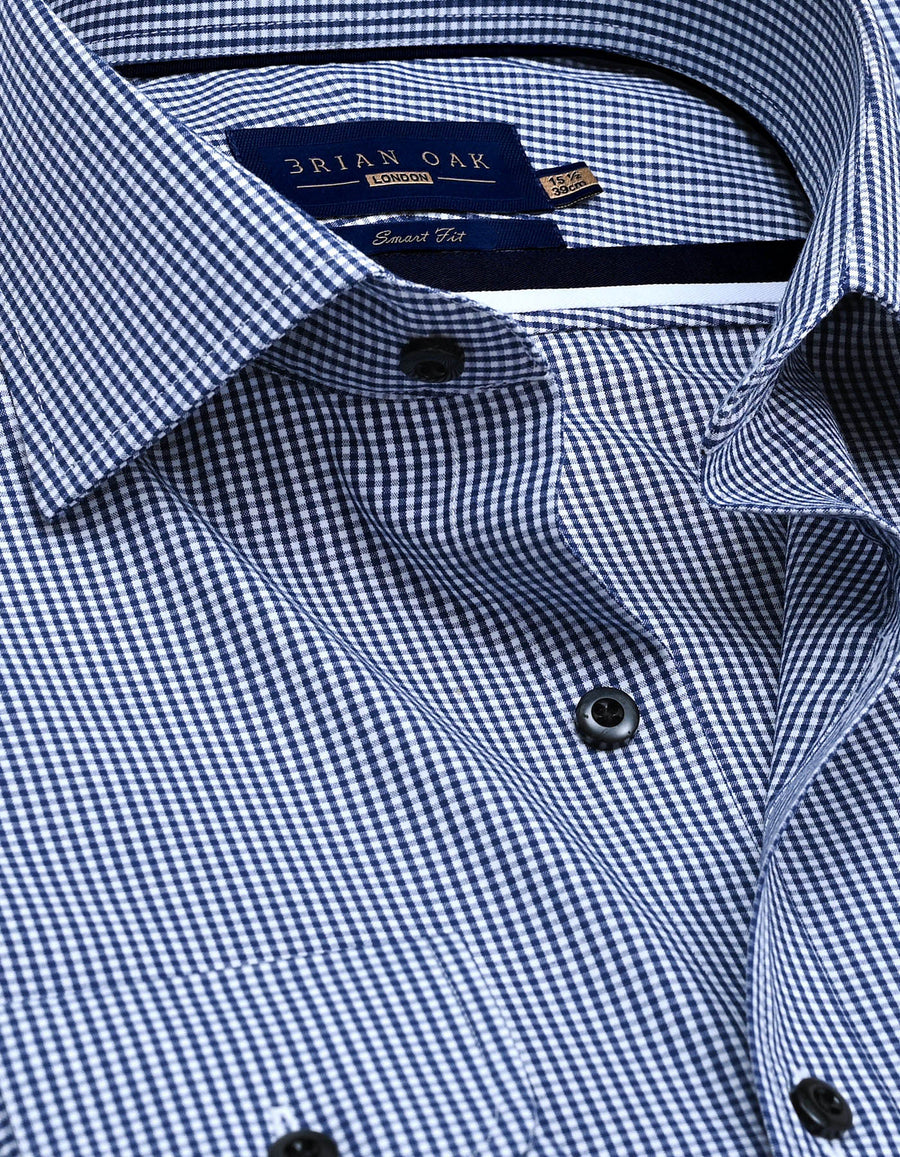 Navy Checkered Dress Shirt