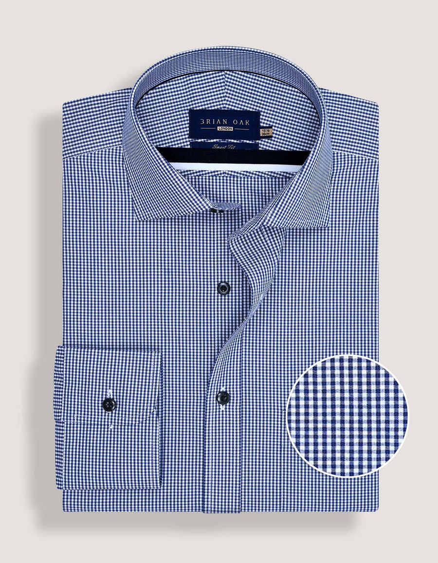 Navy Checkered Dress Shirt