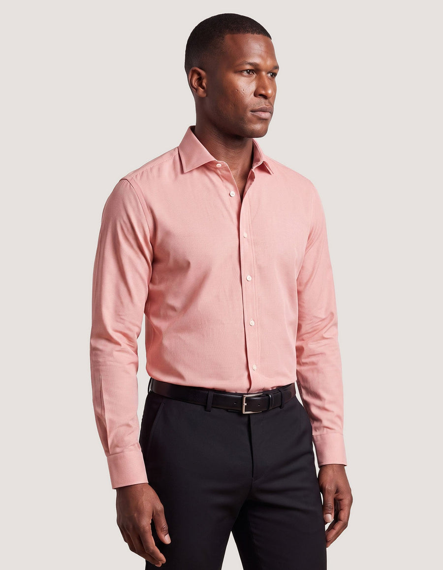 Coral Pink Checkered Formal Shirt