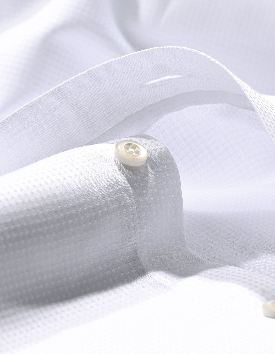 White Dotted Textured Smart Fit Shirt