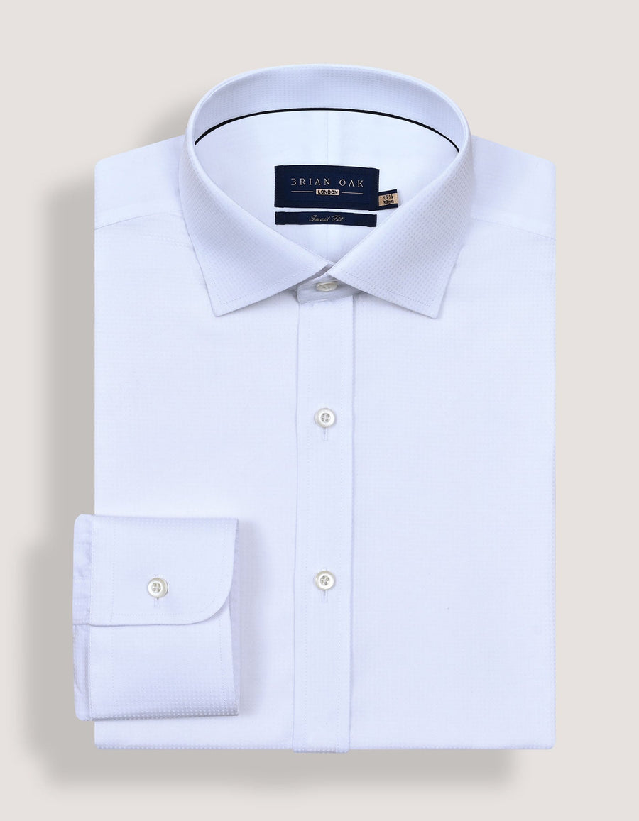 White Dotted Textured Smart Fit Shirt