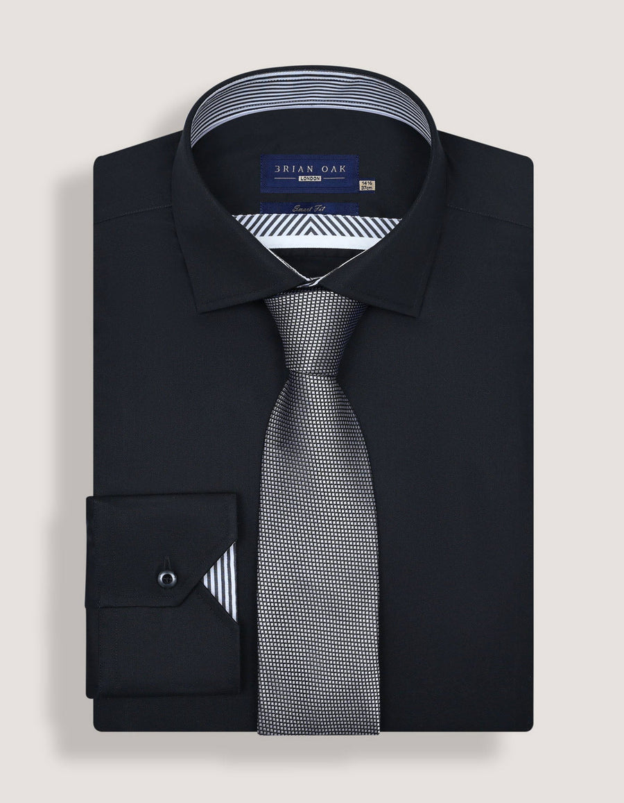 Easy Care Black Satin Designer Shirt