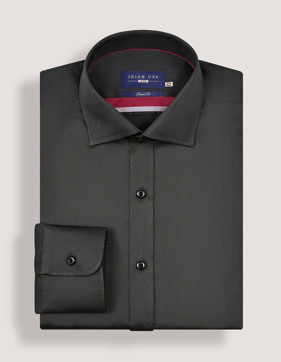 Charcoal Plain Satin Dress Shirt