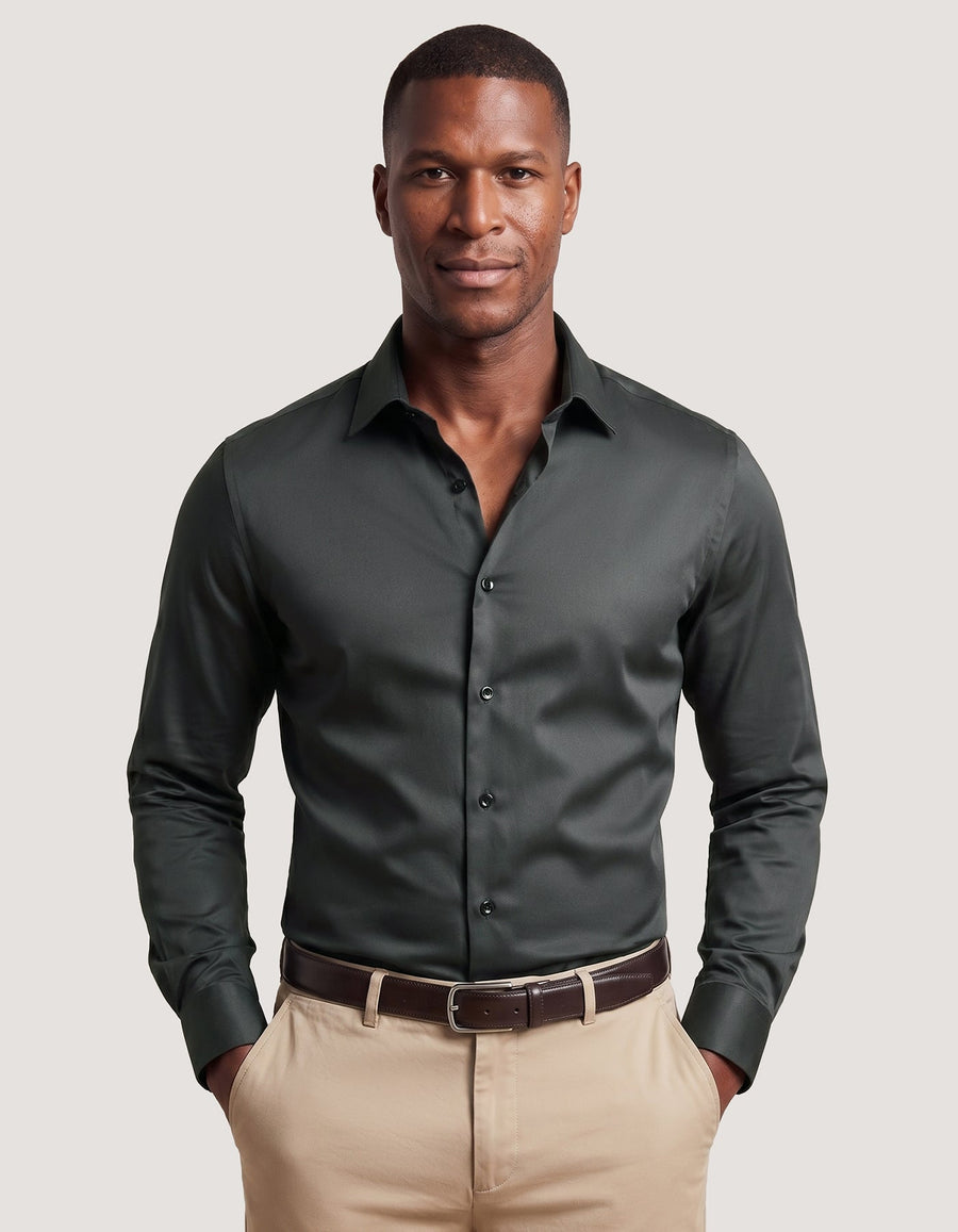 Charcoal Plain Satin Dress Shirt