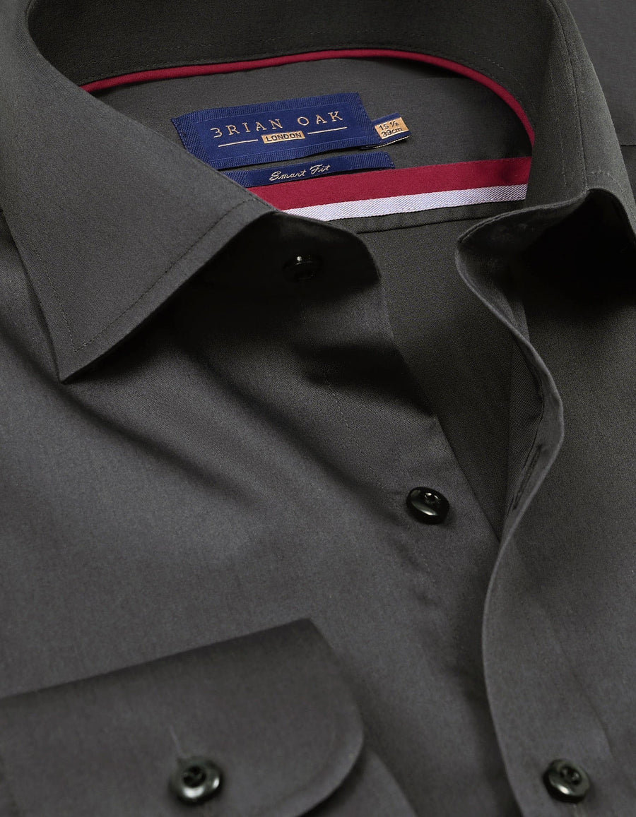 Charcoal Plain Satin Dress Shirt
