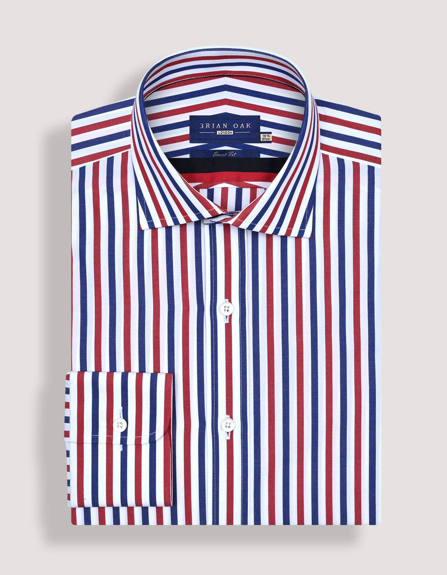 Royal Blue and Red Striped Formal Shirt