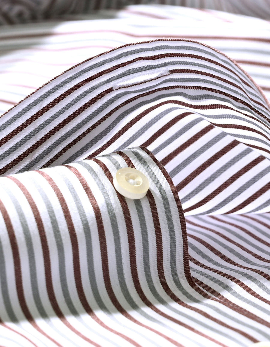 Maroon and Grey Striped Formal Shirt
